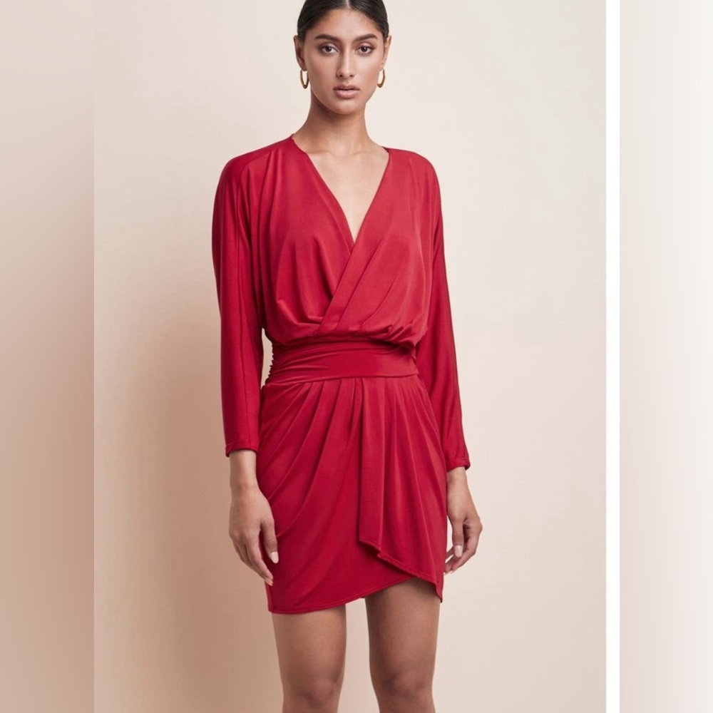 Krisa size medium red drape skirt surplice dress